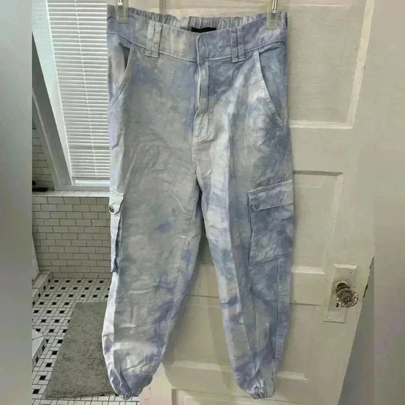 Forever 21 Pants - Forever 21 baby blue tie dye cargo utility jogger pants size small